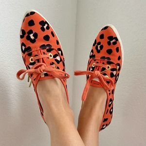 KATE SPADE X KEDS Leopard Print Canvas Pointer Sneaker Size 9 Cyber Orange